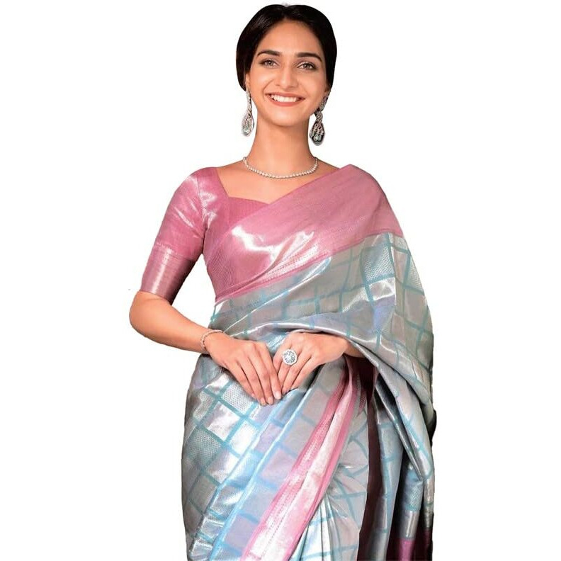 Satrani Women's Poly Silk Jacquard Saree With Unstitched Blouse Piece(2765S133N_Light Blue)