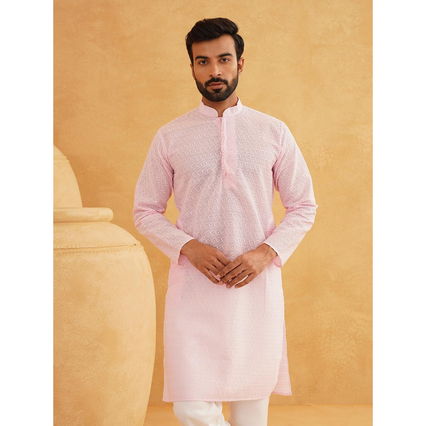 Sojanya (Since 1958 Festive Heritage Elegant Chikankari Pink Kurta For Men