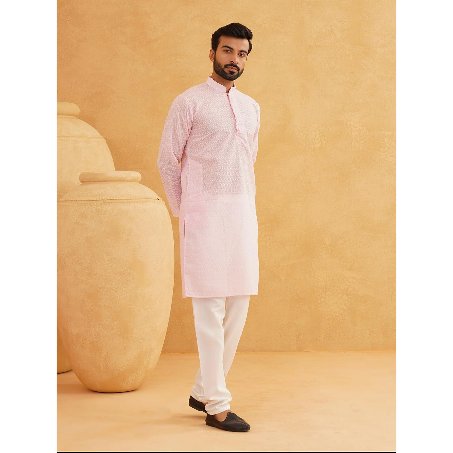 Sojanya (Since 1958 Festive Heritage Elegant Chikankari Pink Kurta For Men