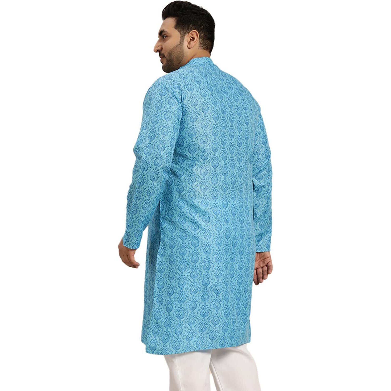 Sojanya Plus (Since 1958) Men's Cotton Blend Blue Printed Only Long Kurta