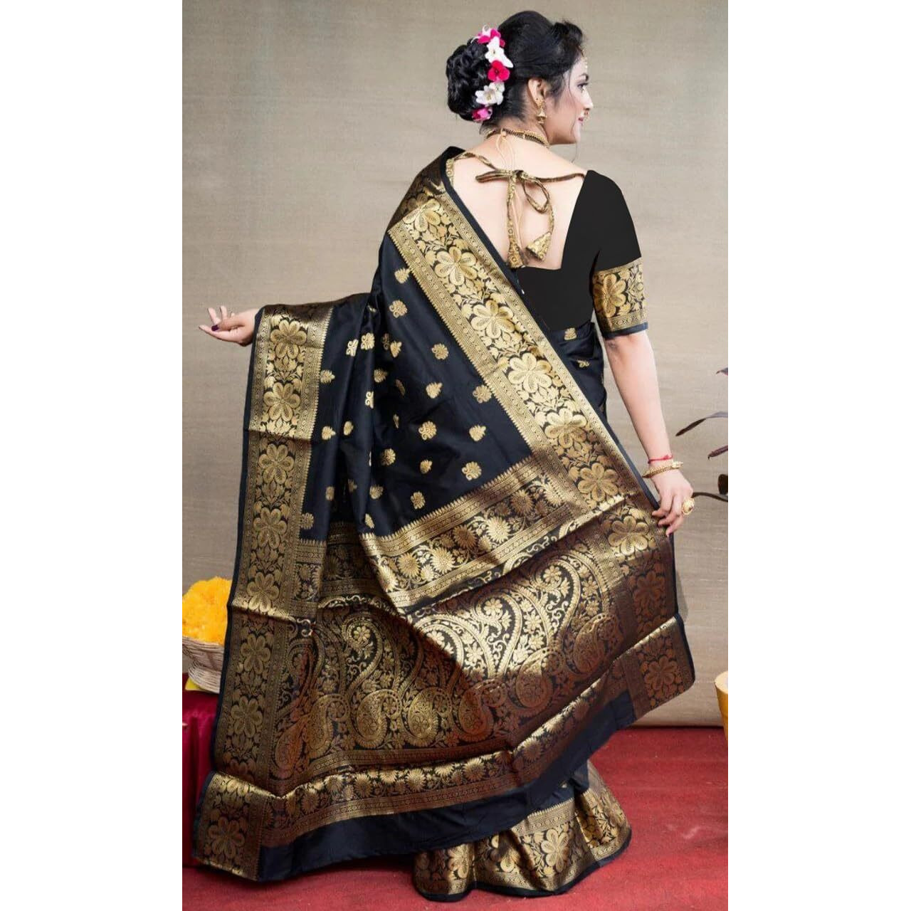 Sugathari Women's Banarasi Saree Pure Kanjivaram Silk Saree Soft New Ladies 2025 Design Wear Pattu Sarees Latest Sadi Party Sari Collections With Blouse Piece (San Pari-226-Black)