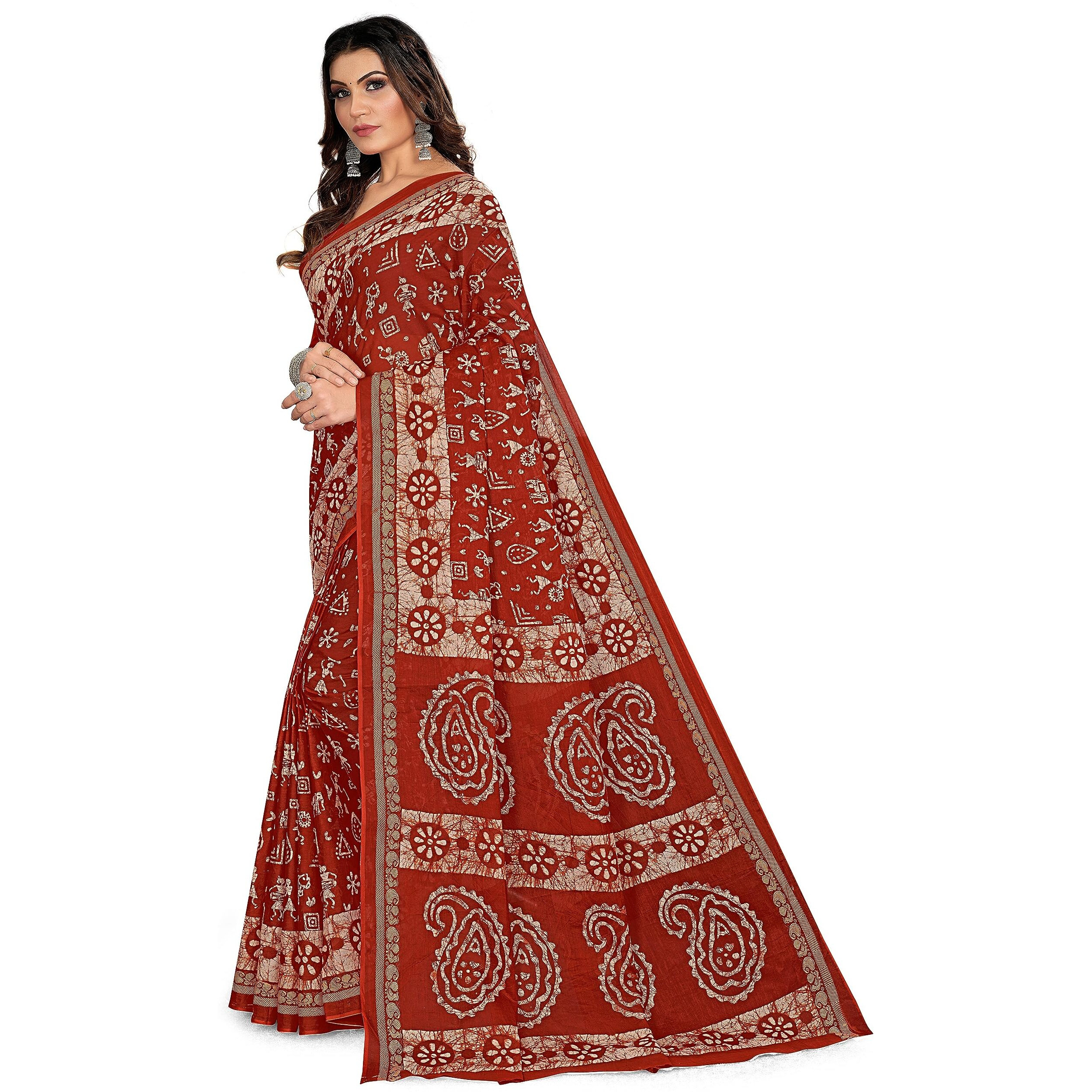 Tamaira Fashion Women's Plain Weave Pure Cotton Saree Without Blouse Piece(2476_Rust)