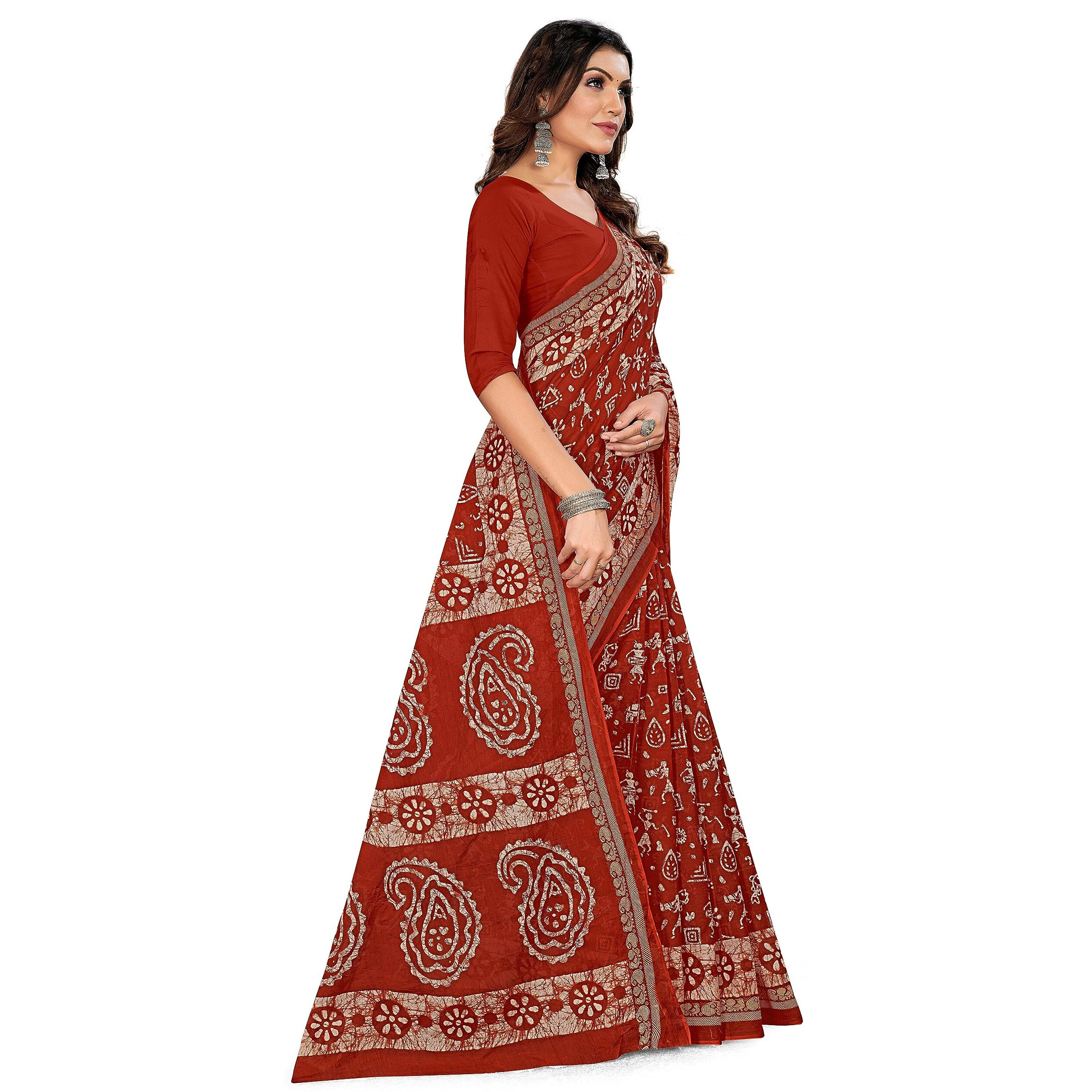 Tamaira Fashion Women's Plain Weave Pure Cotton Saree Without Blouse Piece(2476_Rust)
