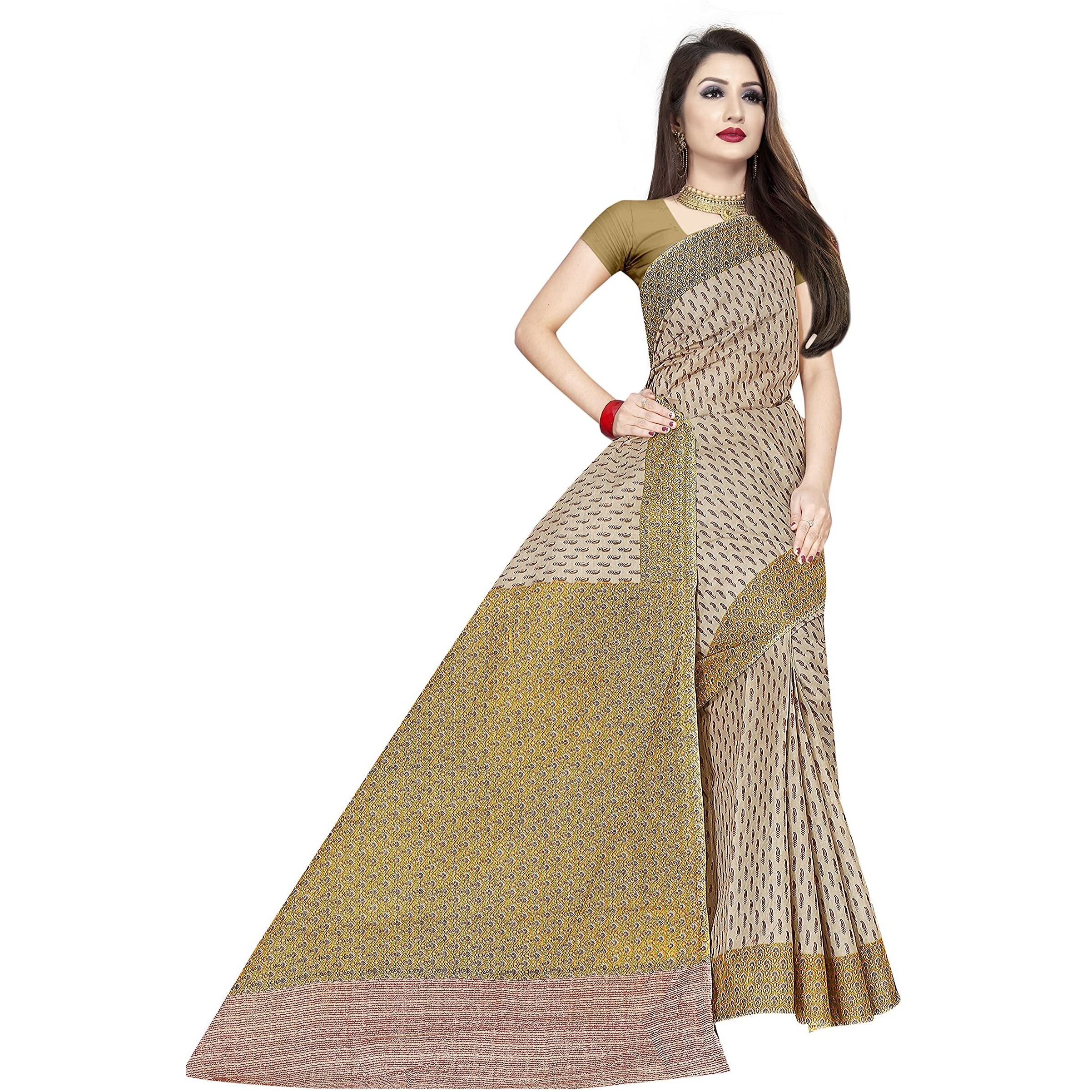 Tamaira Fashion Plain Weave Women's Pure Cotton Saree Without Blouse Piece (2335-Beige)