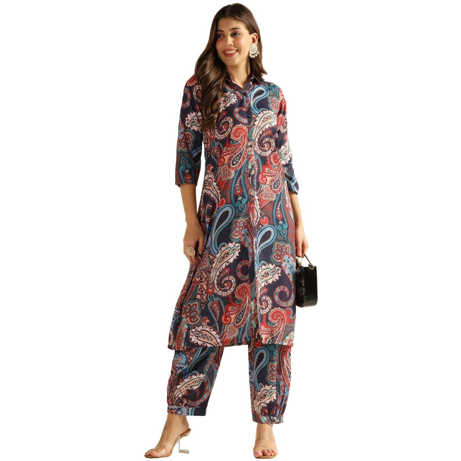 Greciilooks Ethnic Co Ord Set For Women (In, Alpha, L, Regular, Blue)