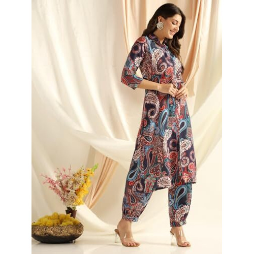 Greciilooks Ethnic Co Ord Set For Women (In, Alpha, L, Regular, Blue)