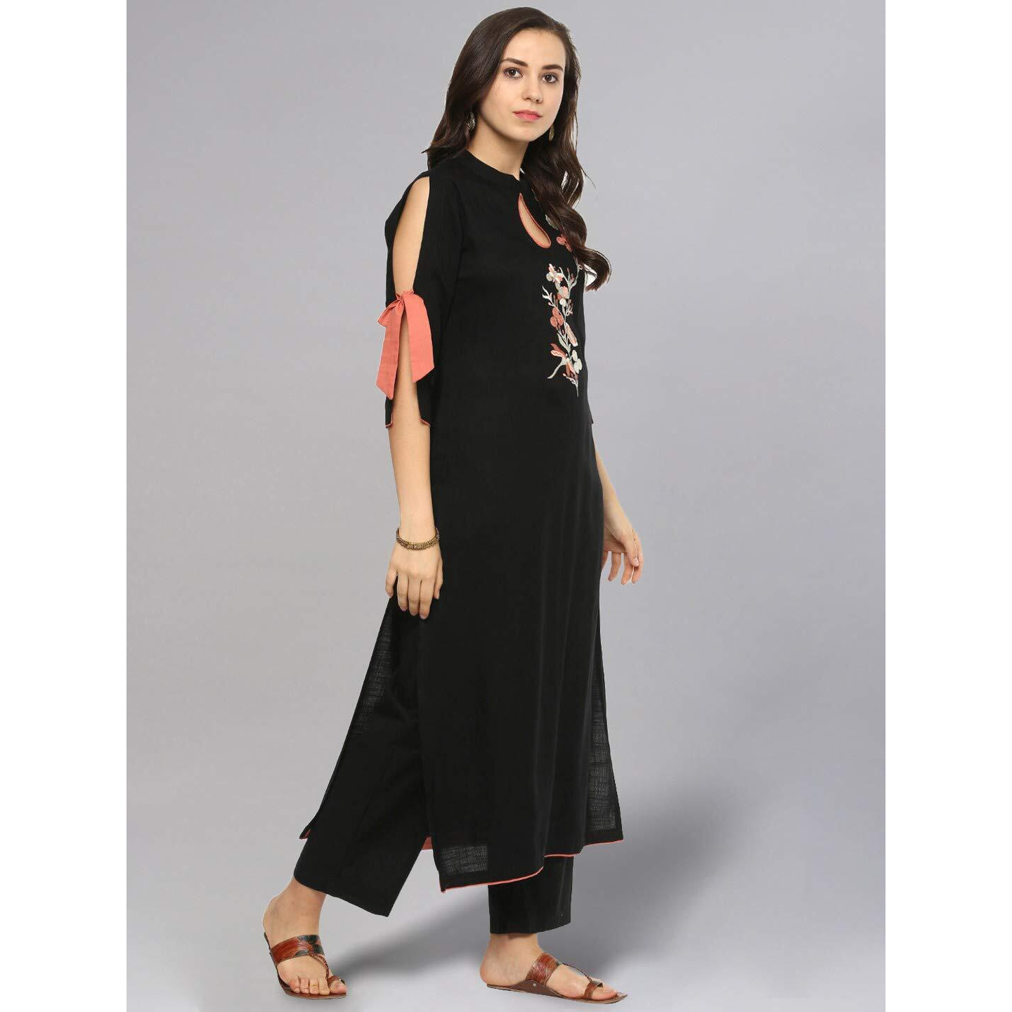 Idalia Embroidered Rayon, Straight Kurta For Women Black