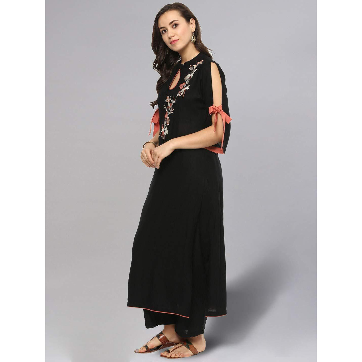 Idalia Embroidered Rayon, Straight Kurta For Women Black