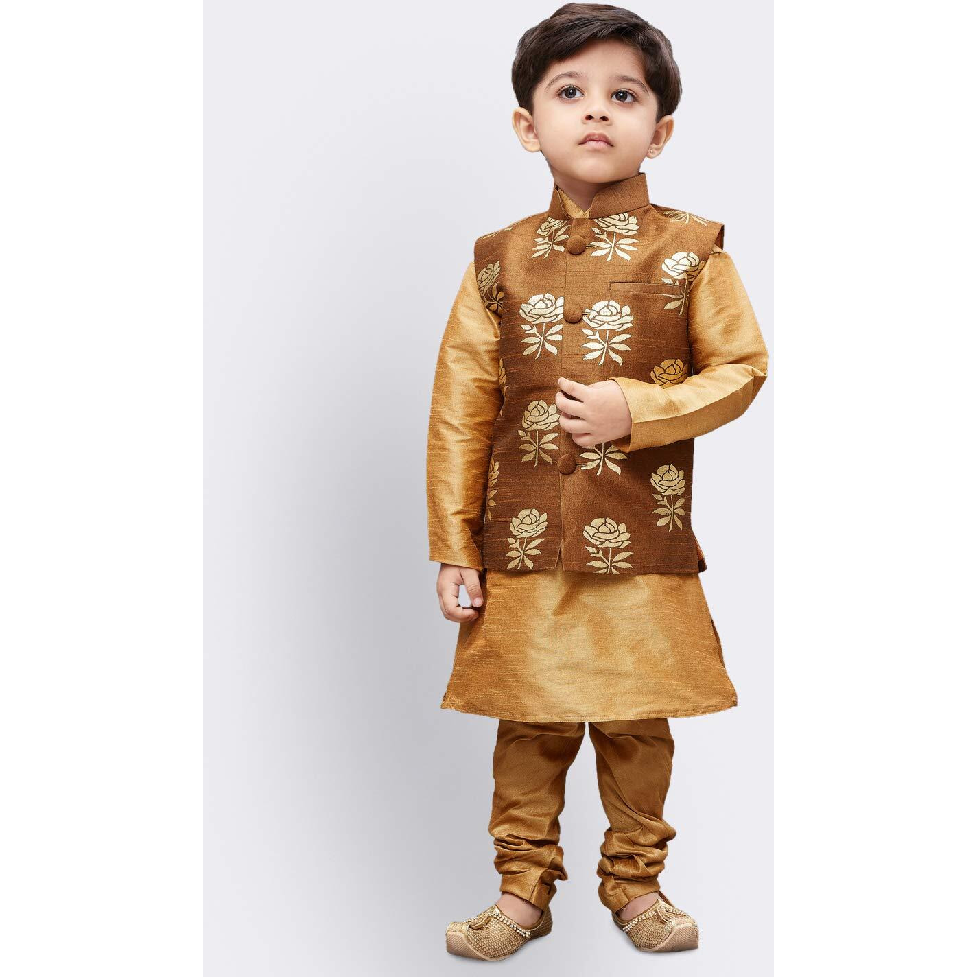 Jbn Creation Boys' Rose Gold Silk Blend Kurta, Ethnic Jacket And Pyjama Set_Vasbjco006Nbkrg001Nprg_24