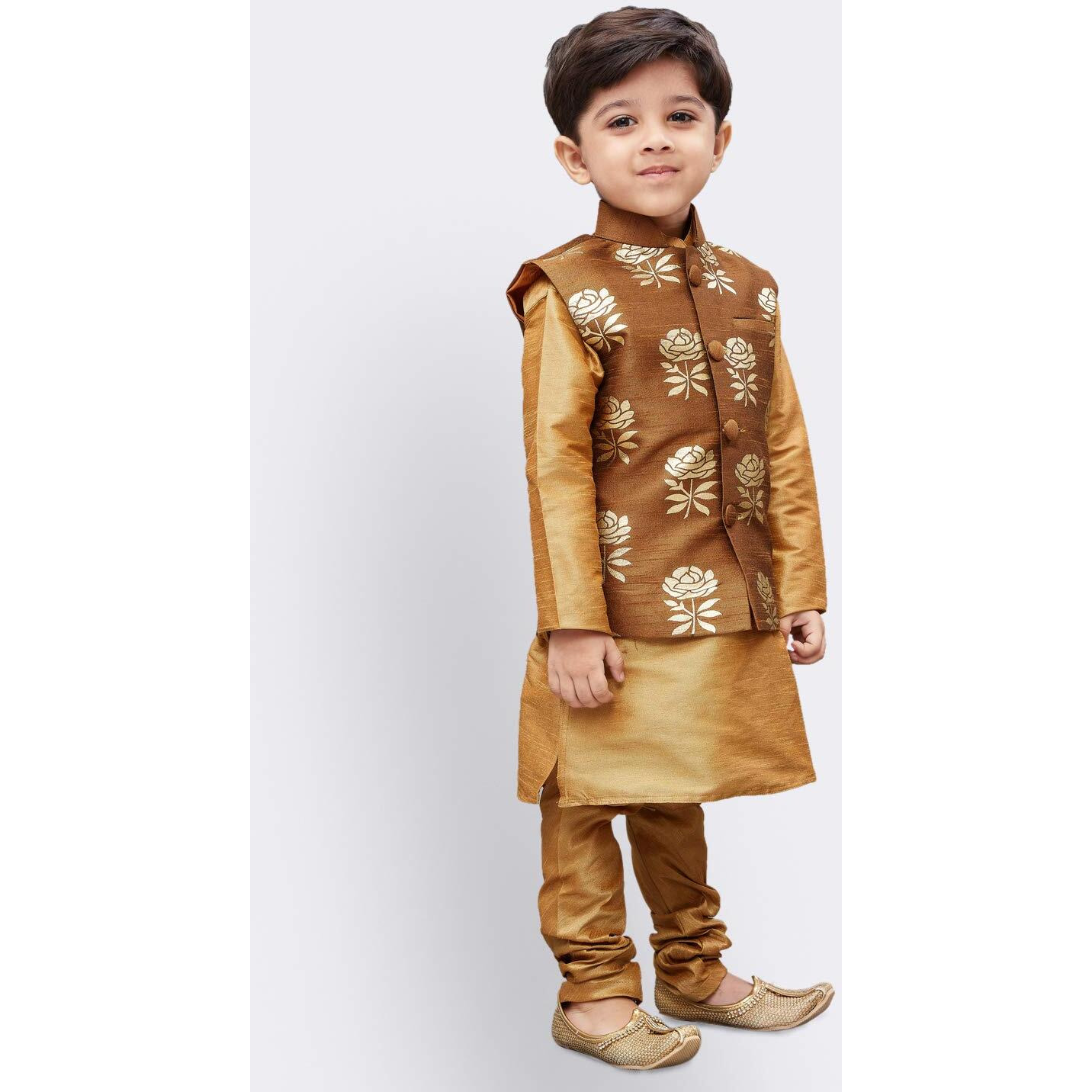 Jbn Creation Boys' Rose Gold Silk Blend Kurta, Ethnic Jacket And Pyjama Set_Vasbjco006Nbkrg001Nprg_24