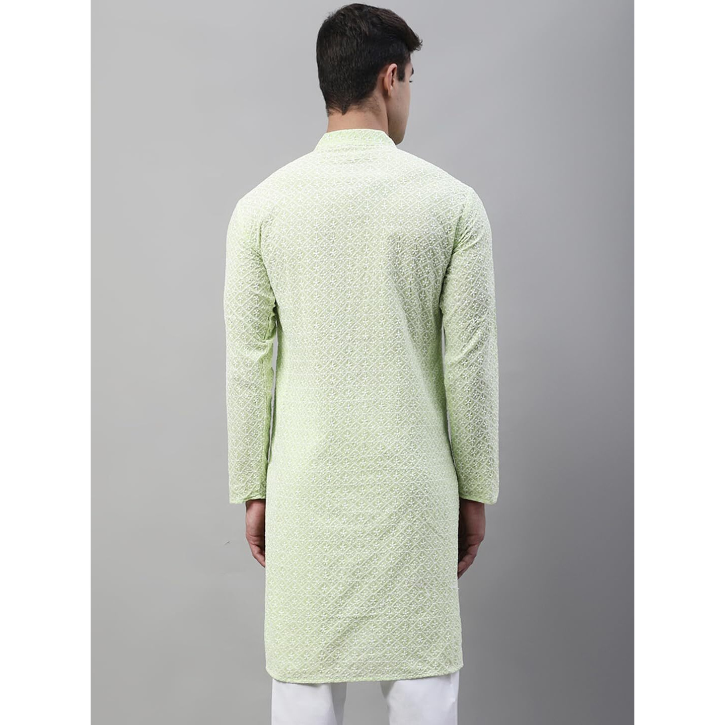 Jompers Men's Floral Embroidered Kurtas (Green, L)