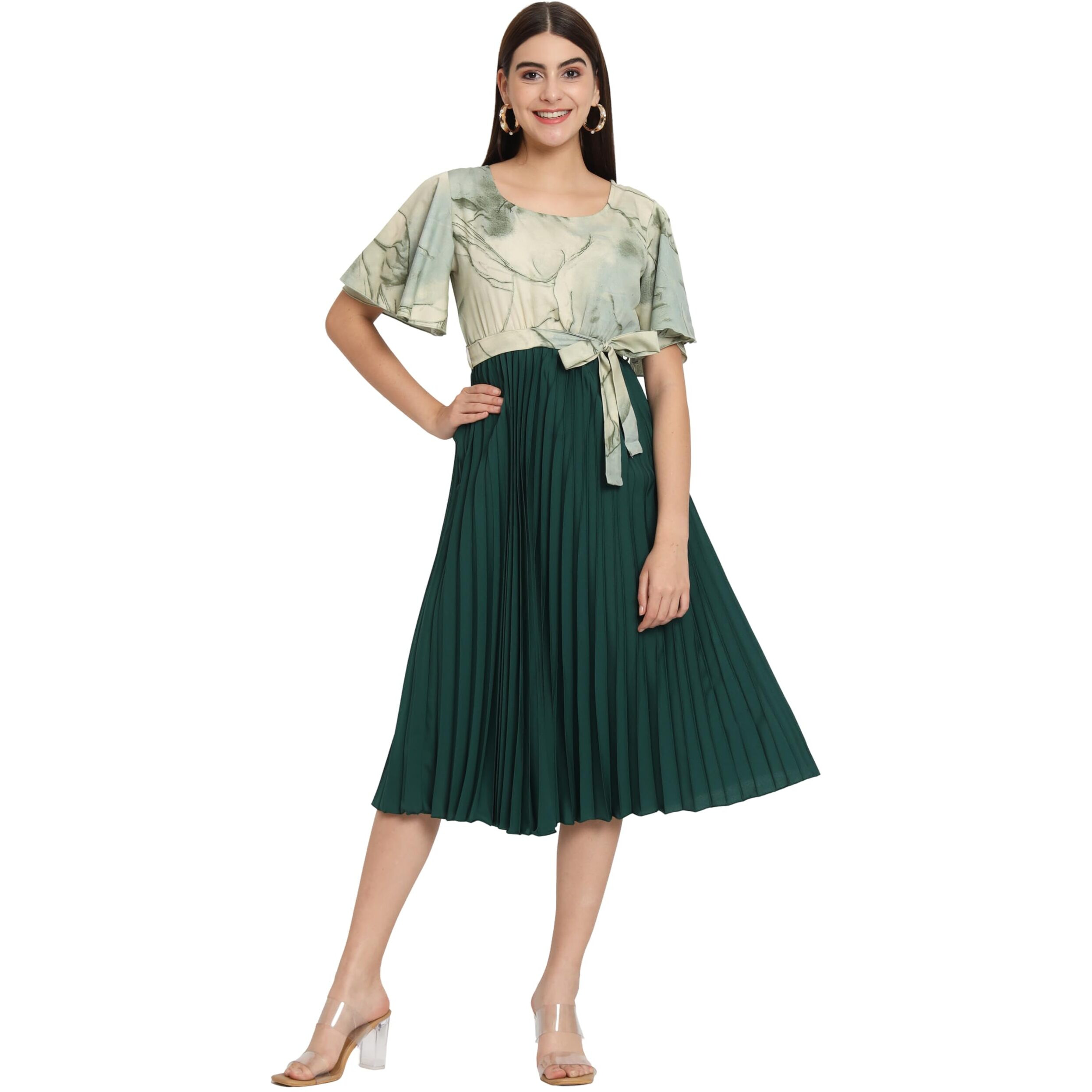 Kzully Women's Crepe A-Line Midi Dress (601-Mrb-Green-M_Green_M)