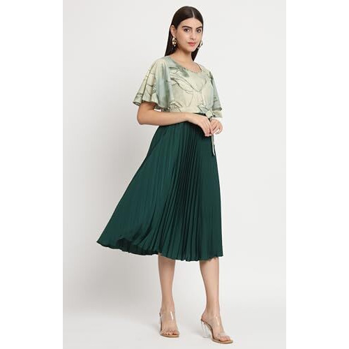 Kzully Women's Crepe A-Line Midi Dress (601-Mrb-Green-M_Green_M)
