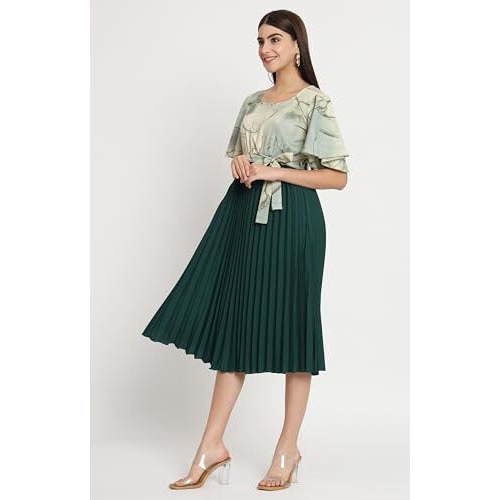 Kzully Women's Crepe A-Line Midi Dress (601-Mrb-Green-M_Green_M)