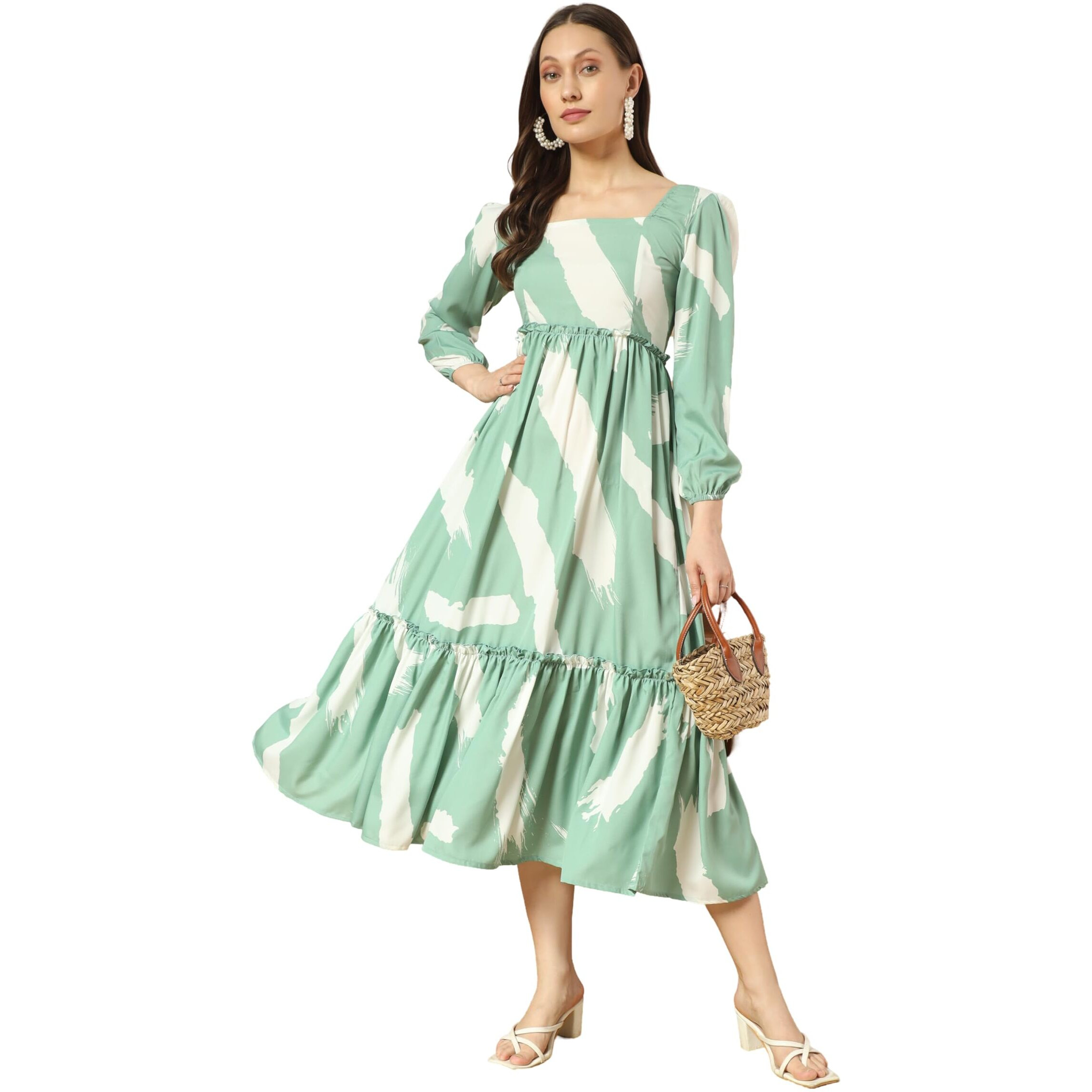 Kzully Women's Crepe A-Line Midi Dress (5001-Brush-Pista-L_Light Green