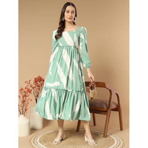 Kzully Women's Crepe A-Line Midi Dress (5001-Brush-Pista-L_Light Green