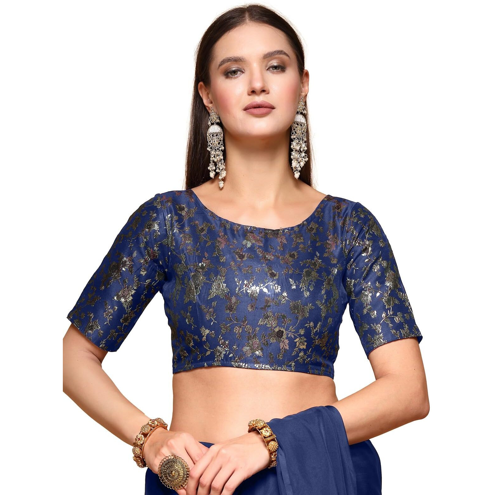 Oomph Readymade Blouse For Women, Brocade, Boat Neck, Rbbl529