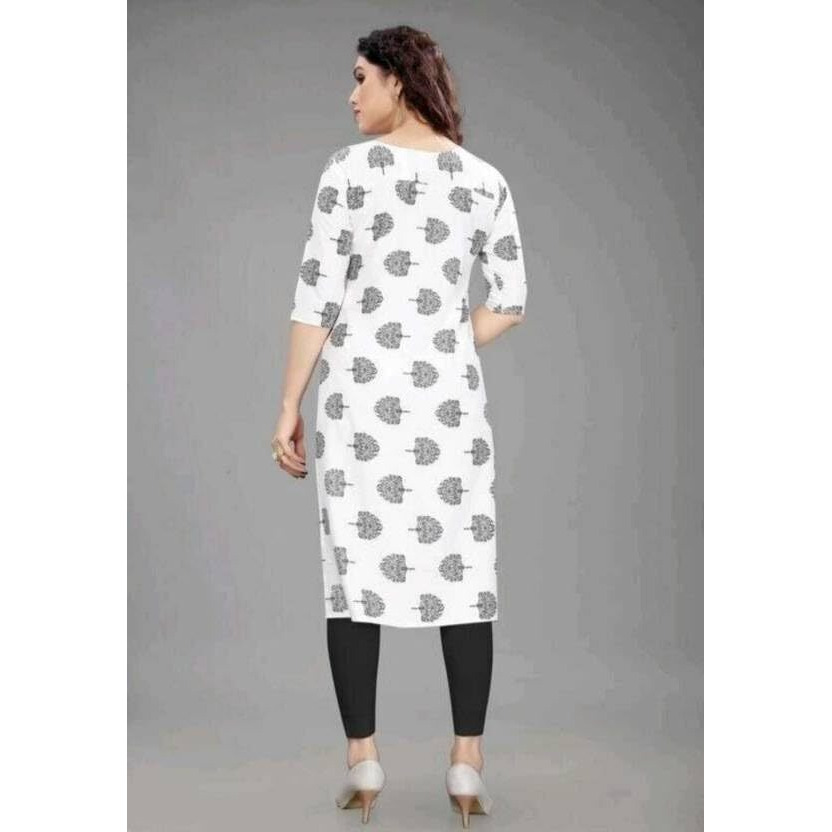 Patlani Women's A-Line-Calf Langth Half Sleeve Crepe Kurti. White