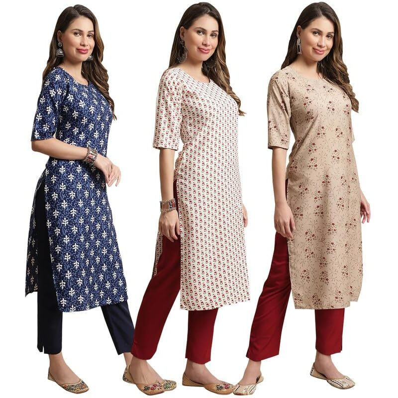 Pinkmint Straight Kurta & Pant For Women Ethnic Kurta Set For Women (Pack Of 3)