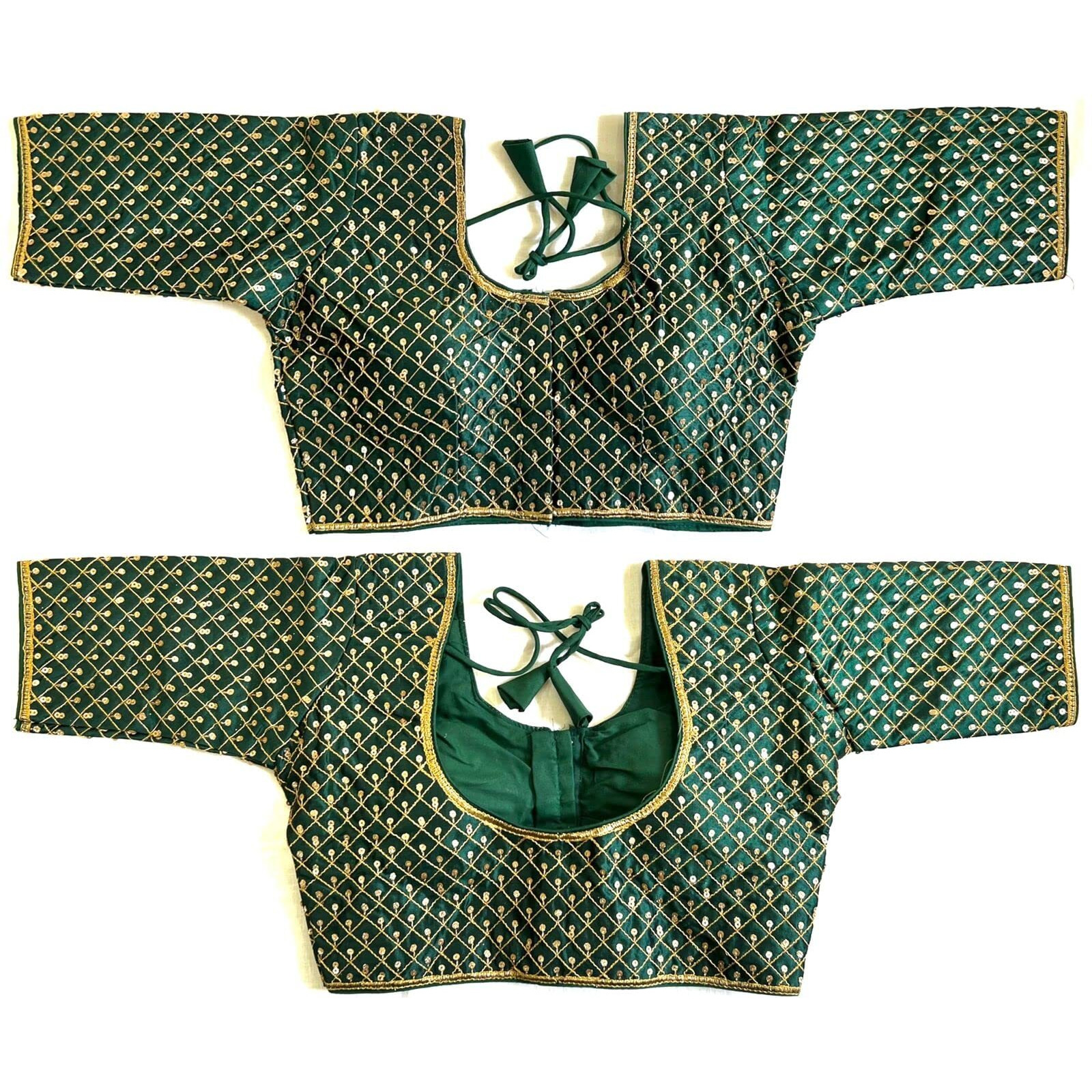 Pujia Mills Women's Embroidery Half Sleeve Silk Readymade Blouse (Banke_Dark Green_38)