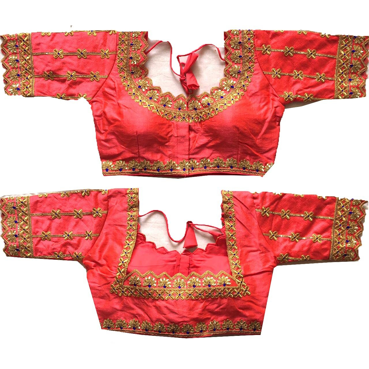 Pujia Mills Pujia Mils Women's Multicolor Phanotm Silk Embroidery Heavy Thread Sequence And Zari Work Readymade Saree Embroidery Sleeve Blouse (Hariyali Gajari 38)