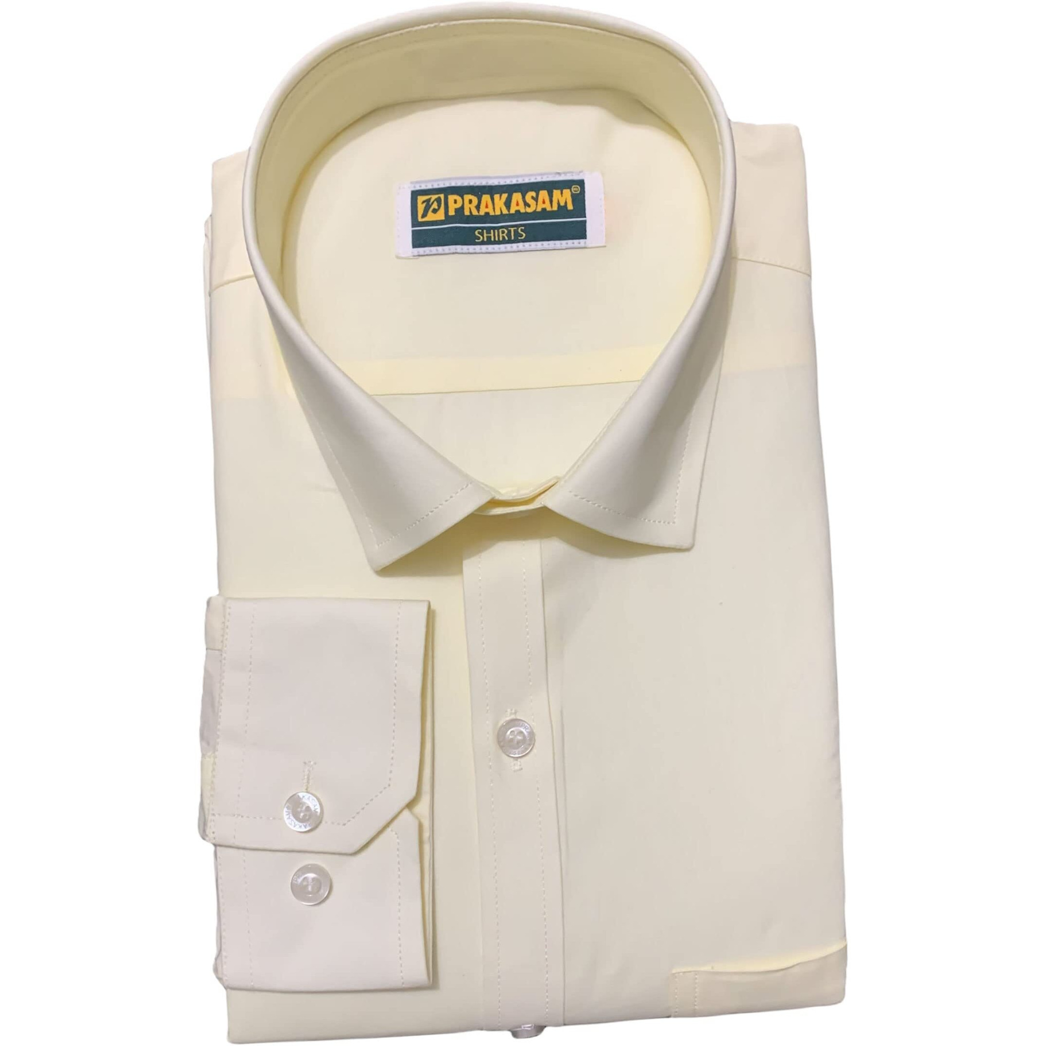 Prakasam Cotton Mens Cotton Wedding Set-Full Sleeve Cream Shirt+8 Yard Dhoti (1.28X3.70 Mtrs)+ Single Cream Towel (44, Cream)