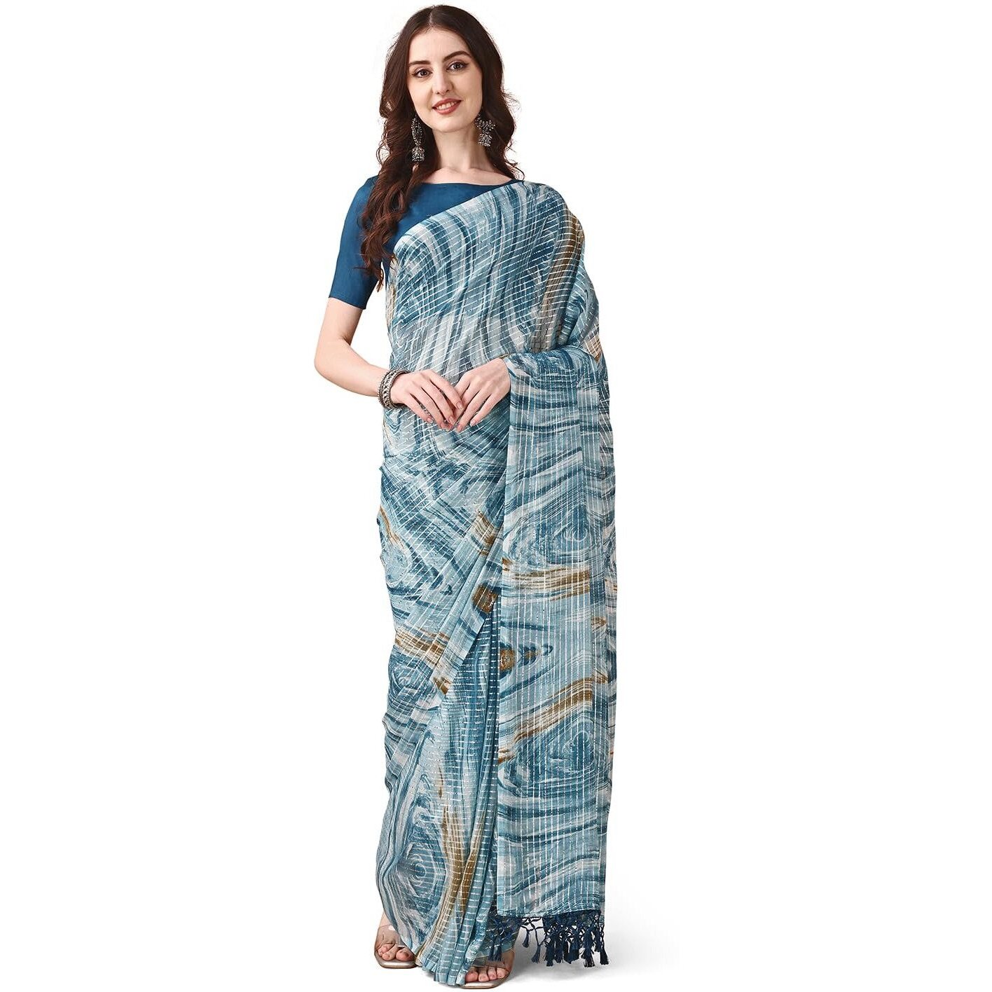 Pratham Blue Women's Silk Saree With Blouse Piece |Saree For Women | Women Saree With Blouse Piece | Silk Saree For Women | Printed Fancy Saree (Pb-391_Teal Blue)