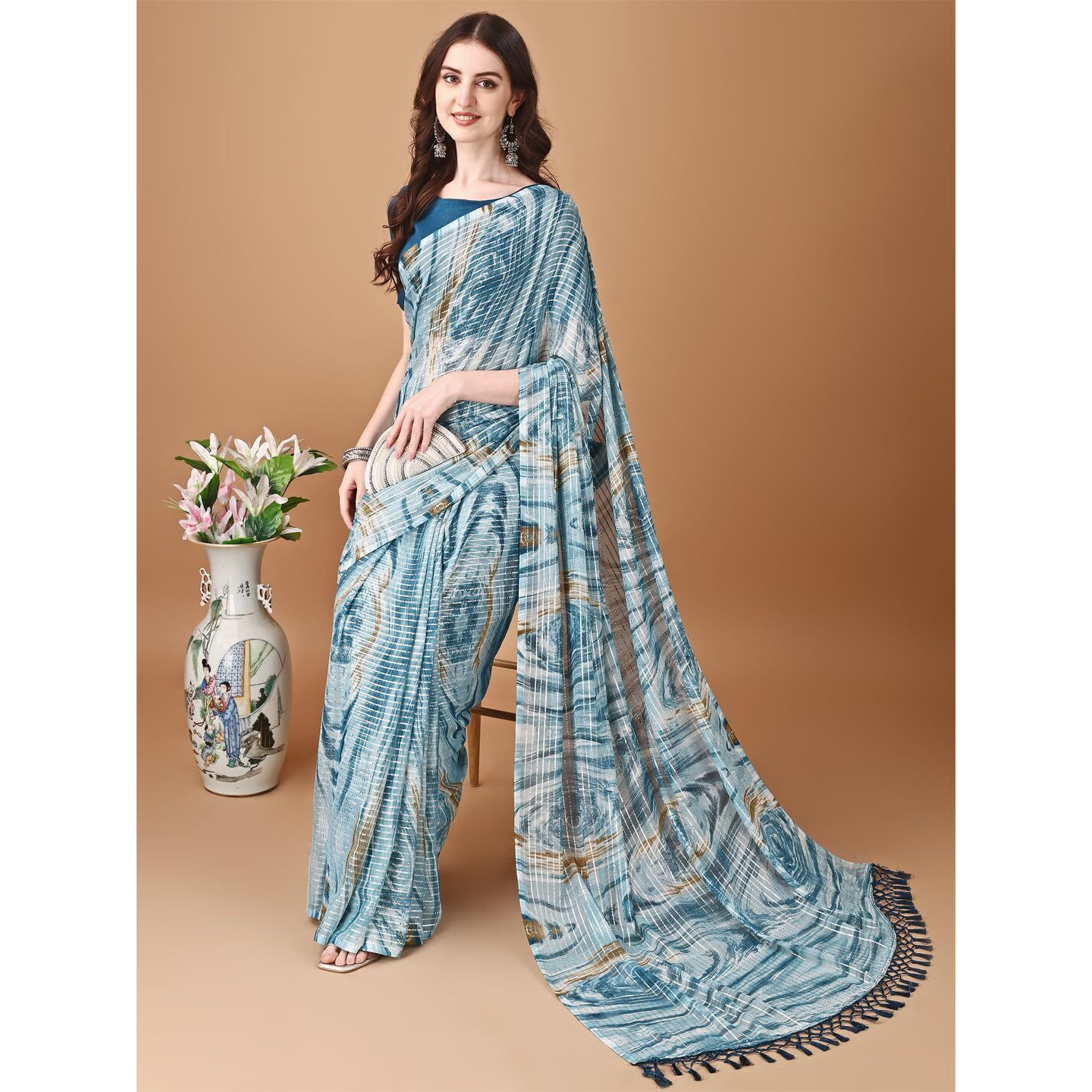 Pratham Blue Women's Silk Saree With Blouse Piece |Saree For Women | Women Saree With Blouse Piece | Silk Saree For Women | Printed Fancy Saree (Pb-391_Teal Blue)
