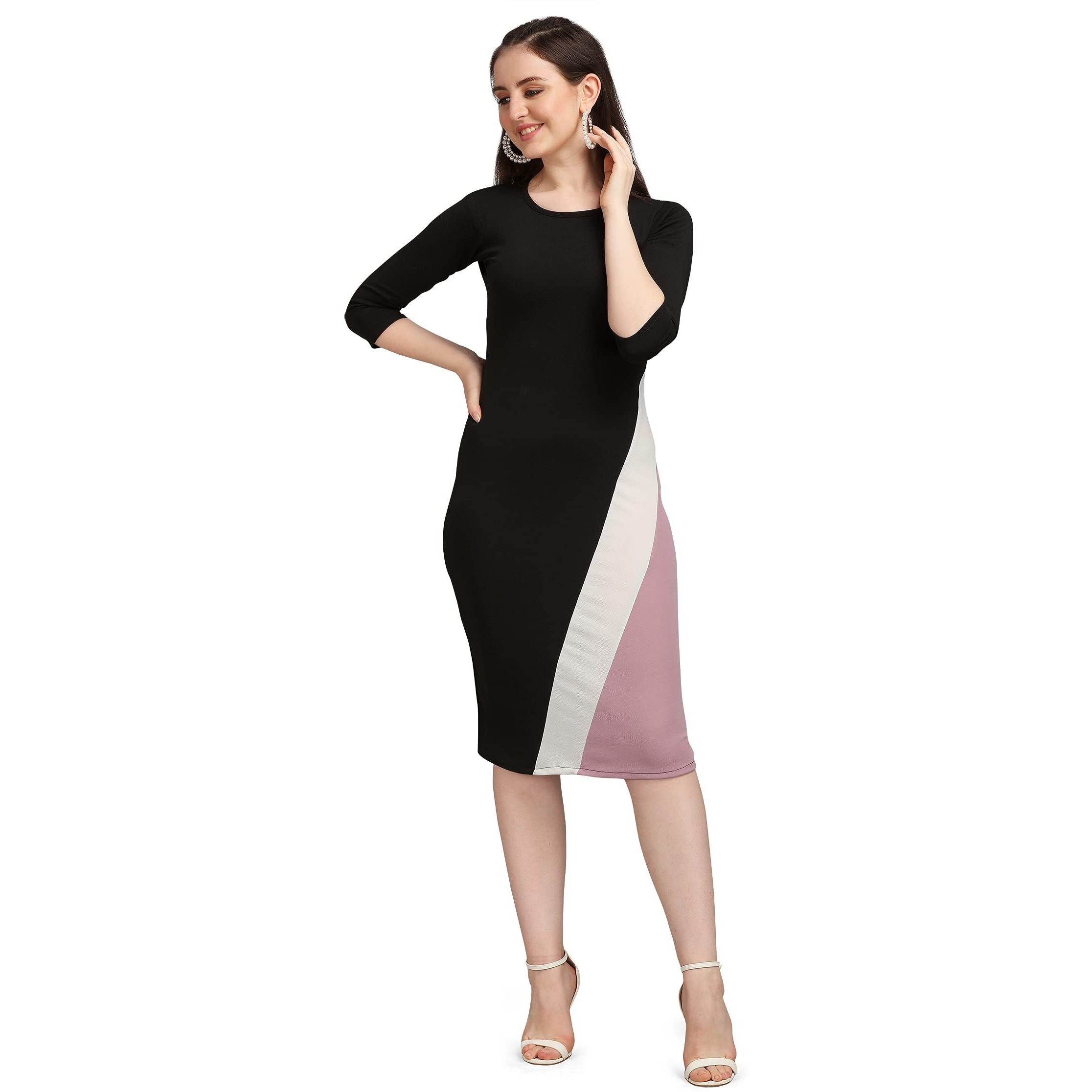 Purvaja Womens Bodycon Knee Length Dress(Lucy-342-348) (In, Alpha, L, Light Violet)