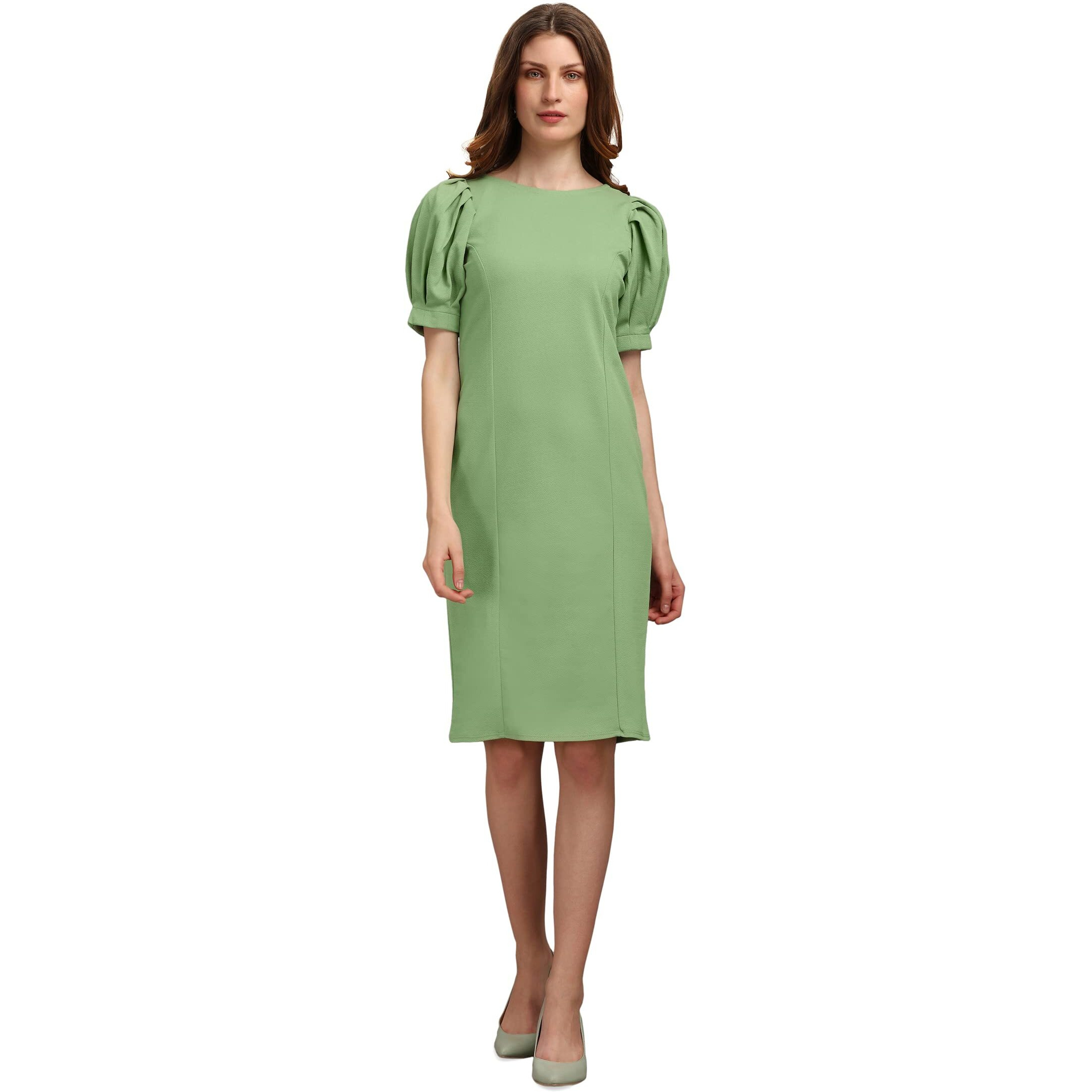 Purvaja Womens Bodycon Knee Length Dress (Ruby-566-Parrot_Parrot_X-Large)