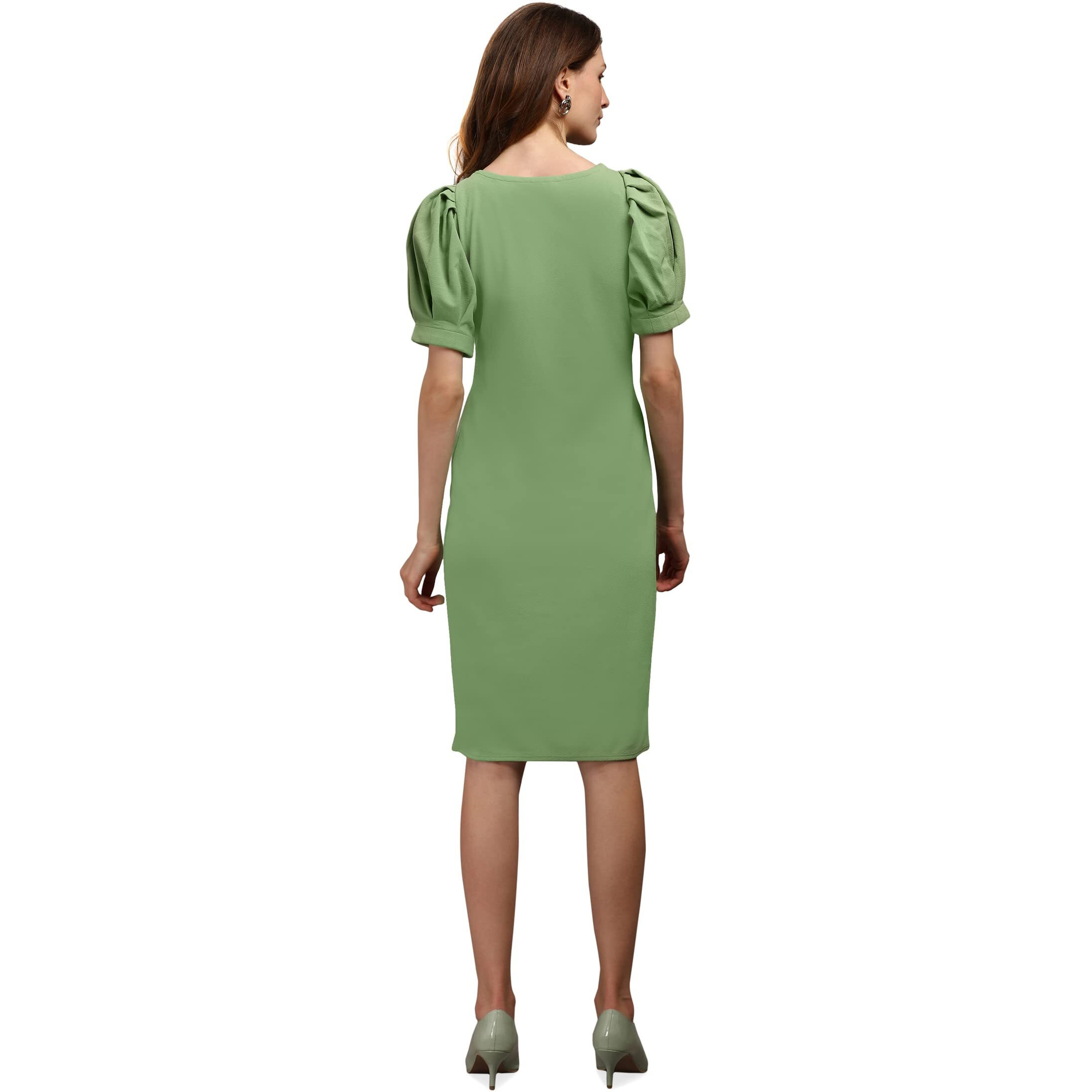 Purvaja Womens Bodycon Knee Length Dress (Ruby-566-Parrot_Parrot_X-Large)
