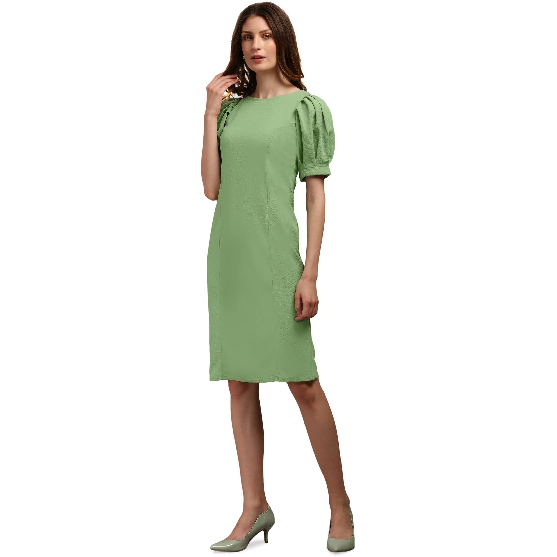 Purvaja Womens Bodycon Knee Length Dress (Ruby-566-Parrot_Parrot_X-Large)