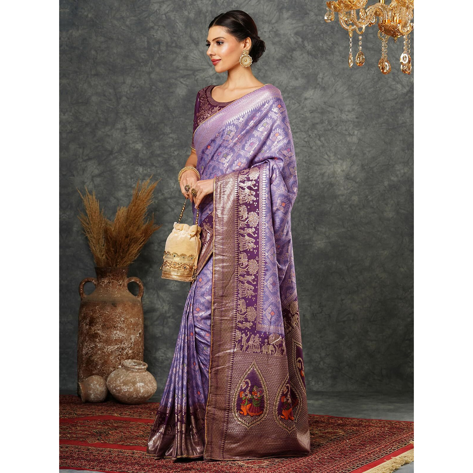 Satrani Women's Cotton Silk Dual Tone Banarasi Jacquard Saree With Unstitched Blouse Piece (3895S134N_Light Purple & Wine)