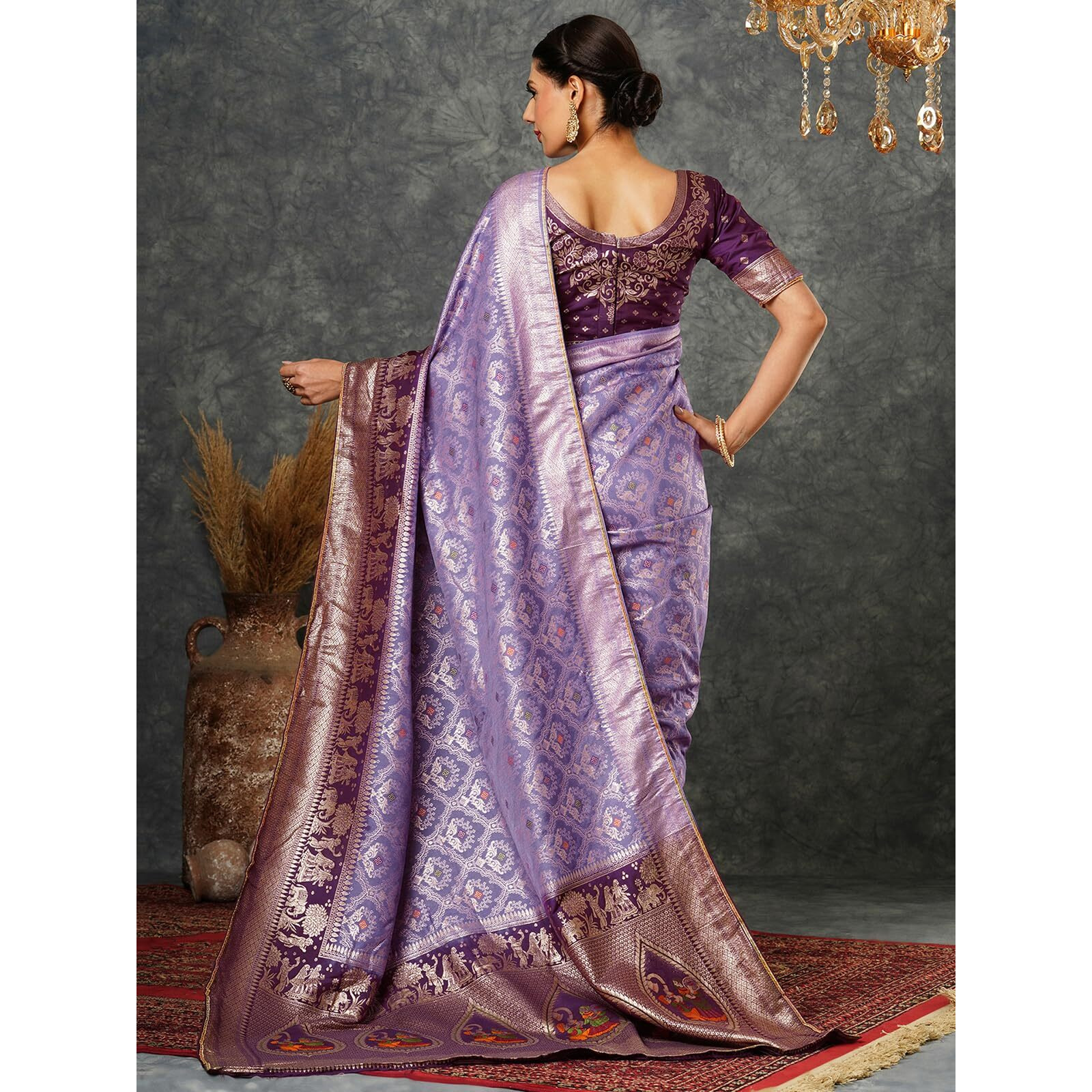Satrani Women's Cotton Silk Dual Tone Banarasi Jacquard Saree With Unstitched Blouse Piece (3895S134N_Light Purple & Wine)