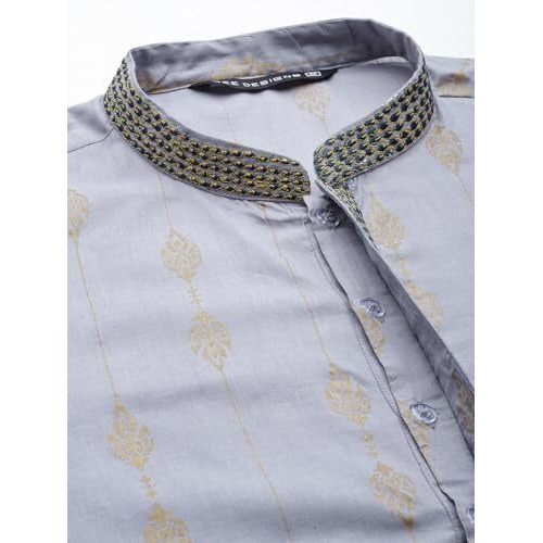 See Designs Grey Cotton Regular Fit Embroidered Kurta_Sdmekt1273L