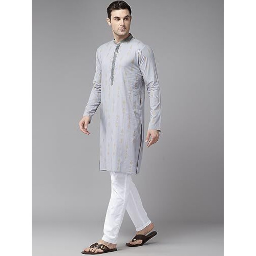 See Designs Grey Cotton Regular Fit Embroidered Kurta_Sdmekt1273L