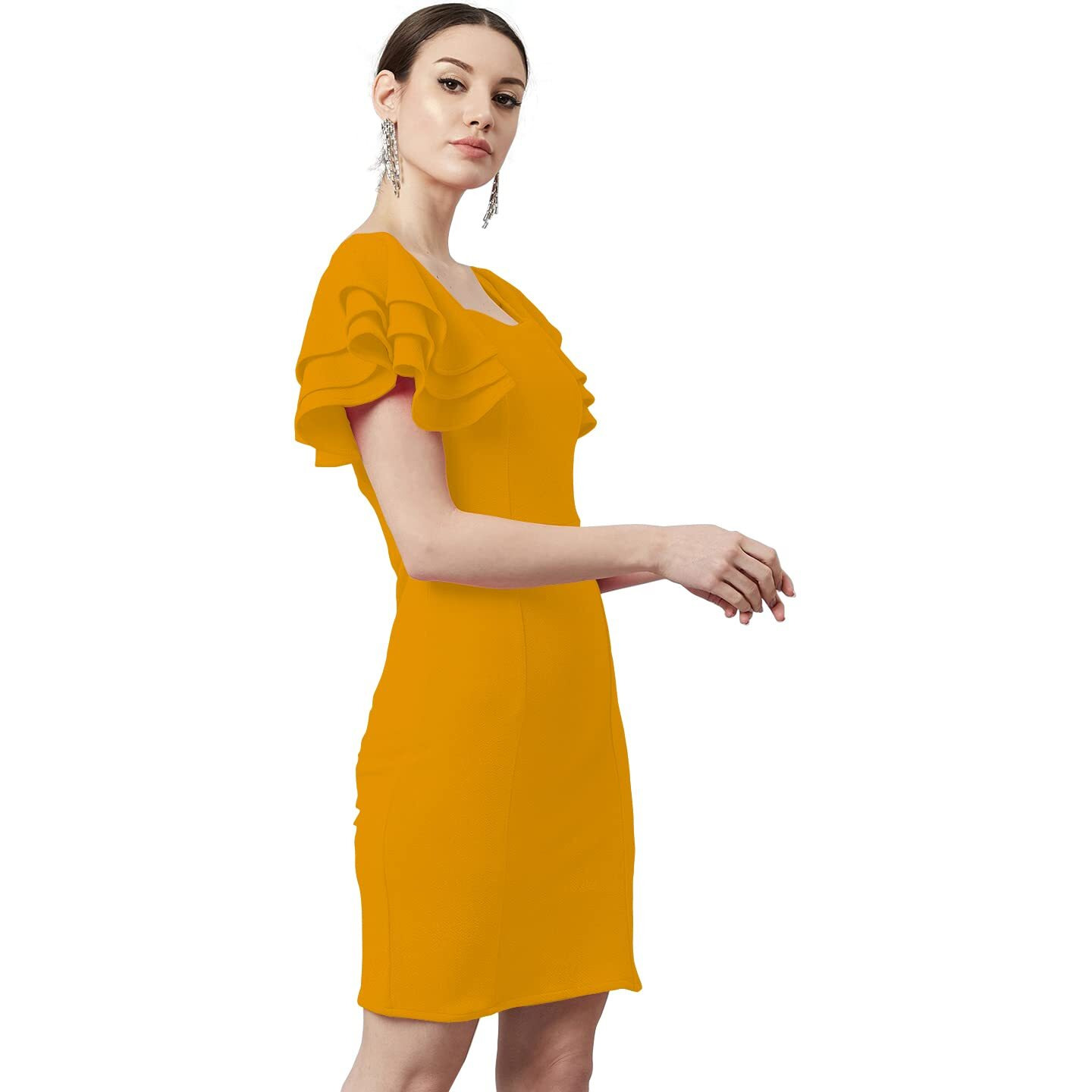 Shasmi Women's Polyester Blend Bodycon Casual Dress (Shree Midi 20 Mustard M