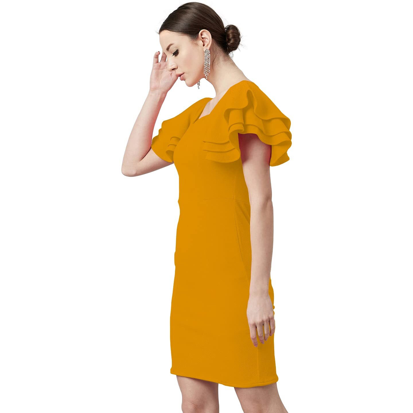 Shasmi Women's Polyester Blend Bodycon Casual Dress (Shree Midi 20 Mustard M