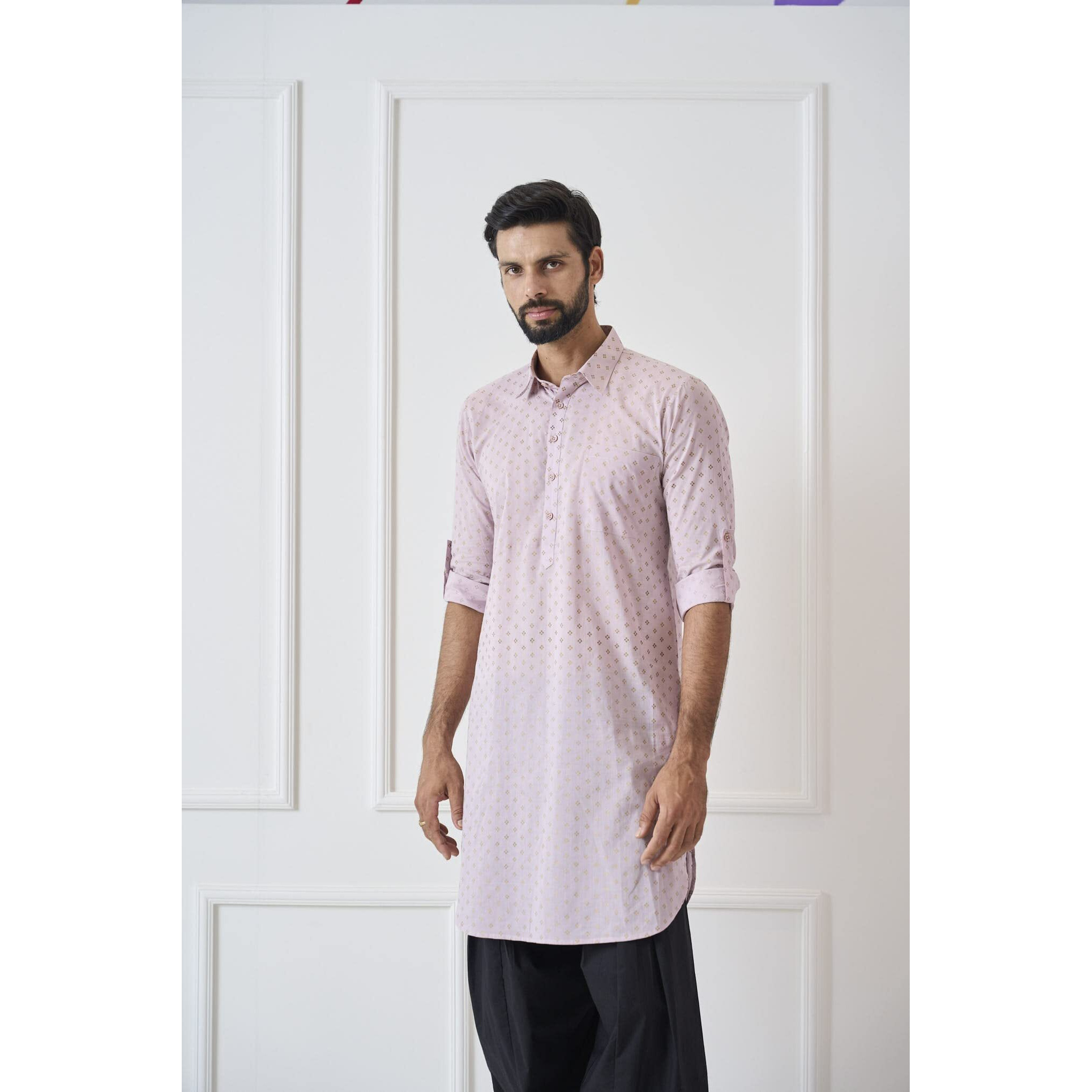 See Designs Men's Baby Pink Regular Fit Pure Cotton Pathani Kurta_Sdmpkt1147L