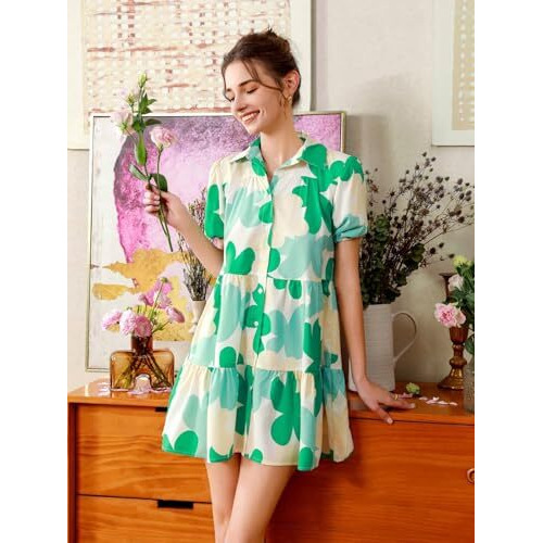 Tadkee Women's Cotton Blend Classic Above The Knee Casual Dress (Fn-One-Piece-129-Green- Green_Xl)