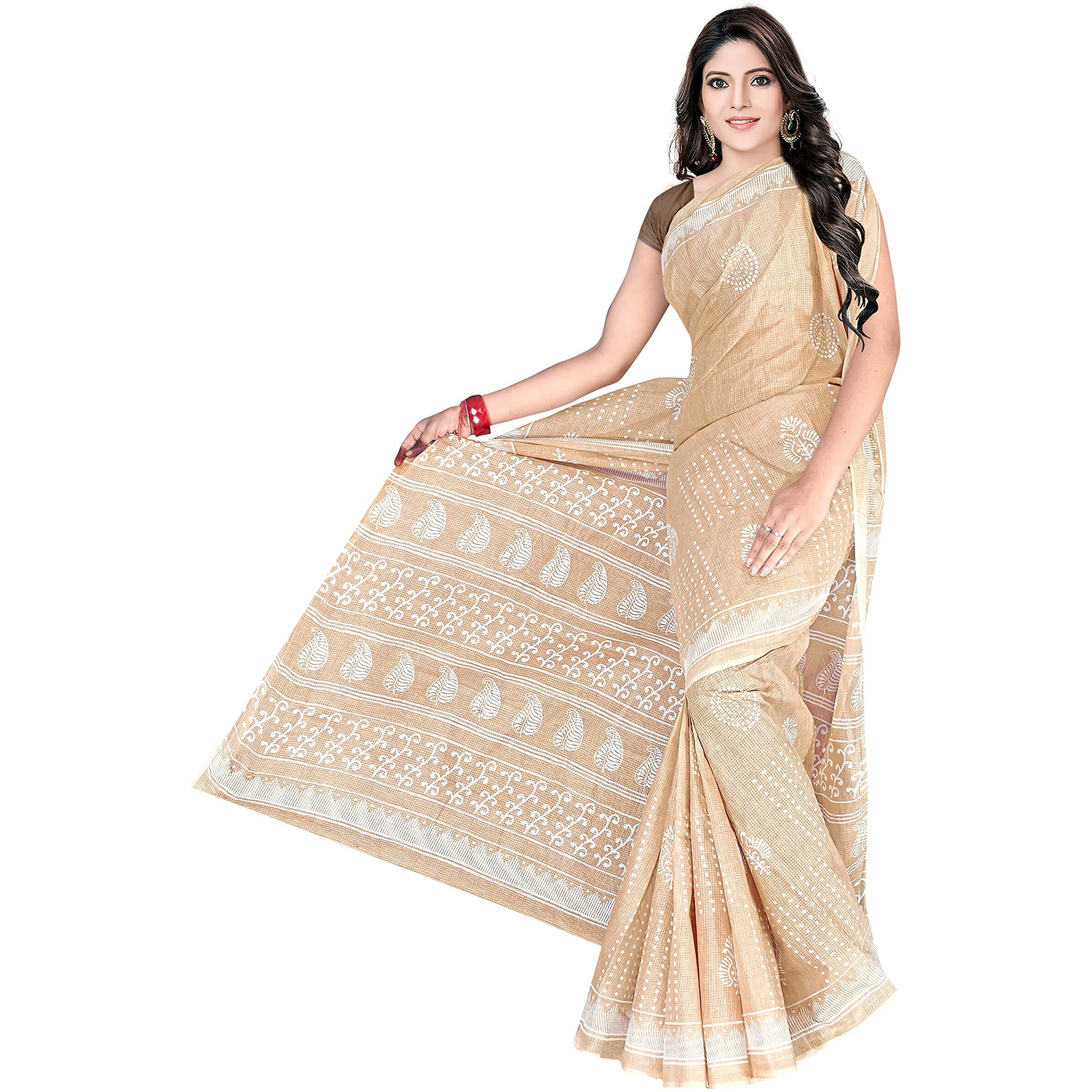 Tamaira Fashion Women's Moonga Doria Pure Cotton Saree Without Blouse Piece(1756_Beige)