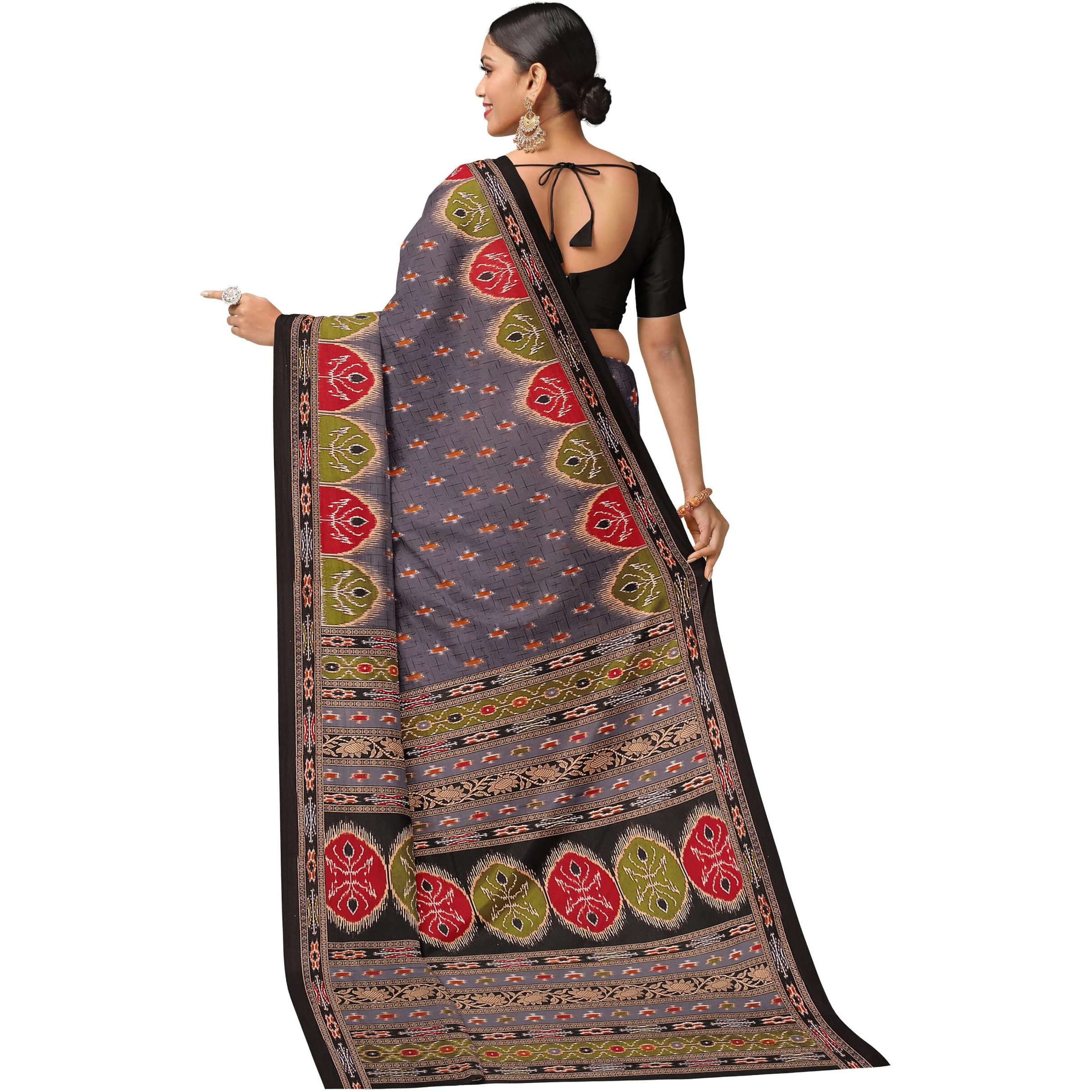 Tamaira Fashion Women's Pochampally Ikkat Print Pure Cotton Saree Without Blouse Piece(11092_Grey)
