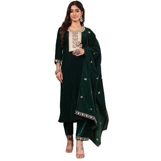 Varanga Green Embroidered Kurta Set With Embroidered Dupatta  Elegant Ethnic Wear For Women