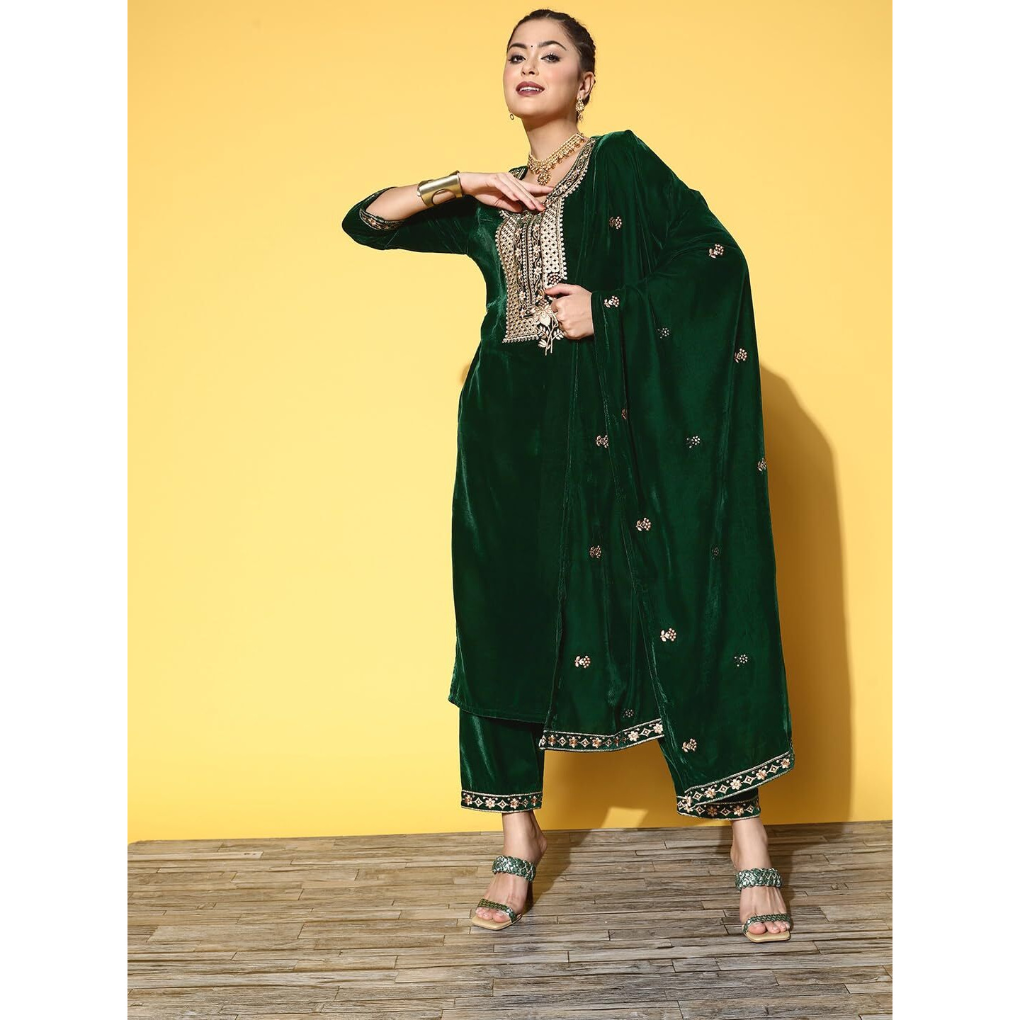 Varanga Green Embroidered Kurta Set With Embroidered Dupatta  Elegant Ethnic Wear For Women