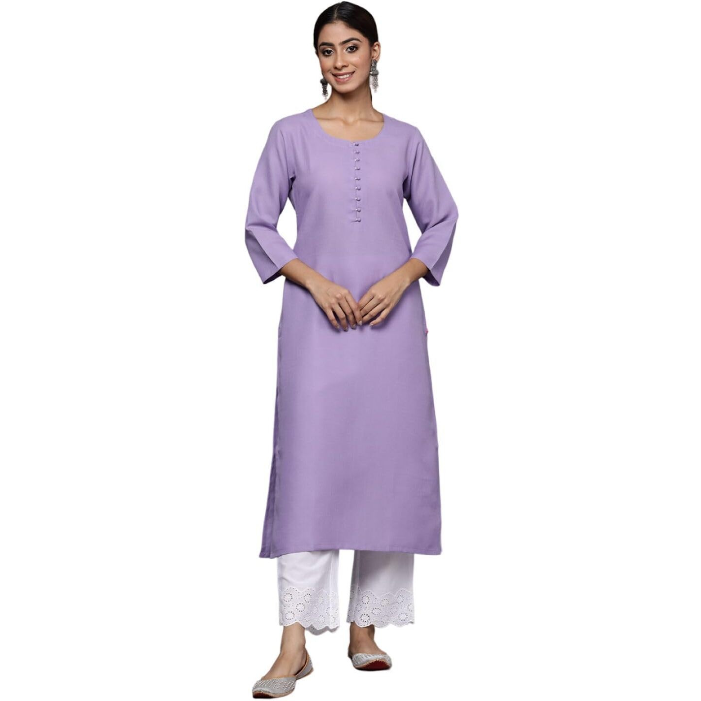Varanga Women Lavender Mandarin Collar Straight Kurta