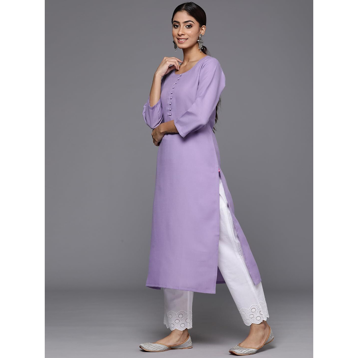 Varanga Women Lavender Mandarin Collar Straight Kurta