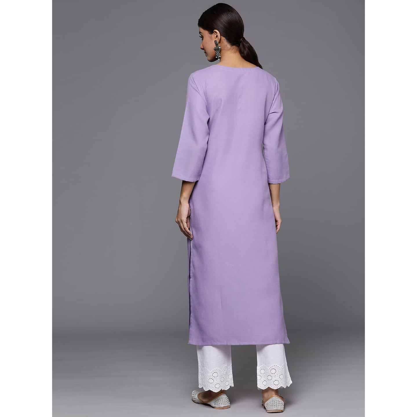 Varanga Women Lavender Mandarin Collar Straight Kurta