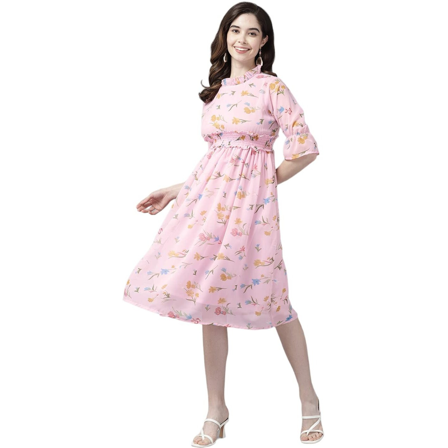 Aarika Women's Georgette Fit And Flare Knee-Length Dress (Md-W-2742_Pink