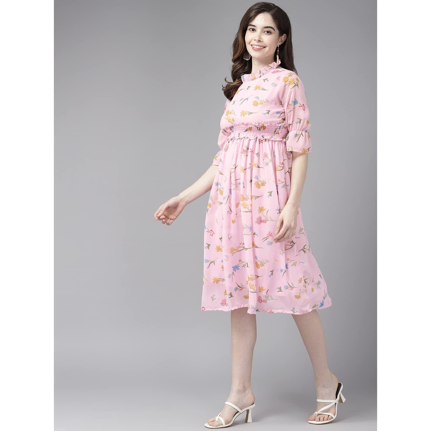 Aarika Women's Georgette Fit And Flare Knee-Length Dress (Md-W-2742_Pink