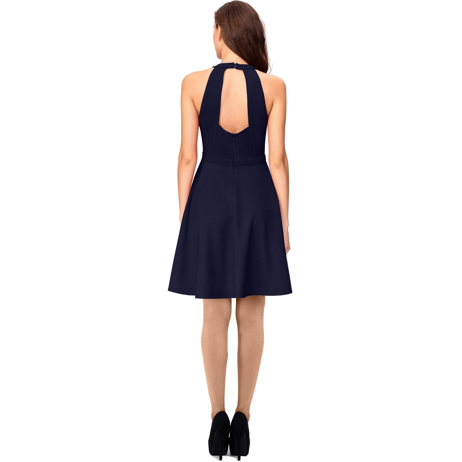 Addyvero Round Neck Sleeveless Cotton Blend Solid Fit And Flare Midi Women Dress (Navy Blue, M)